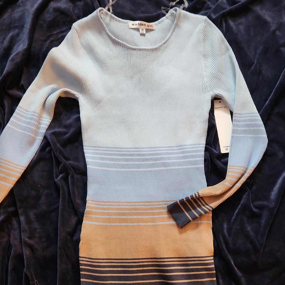Madden Girl Blue and Tan Striped Dress